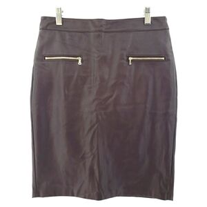 LOFT Faux Leather Skirt Size 4 Brown Rear Zip Front Zipper Detail Fully Lined
